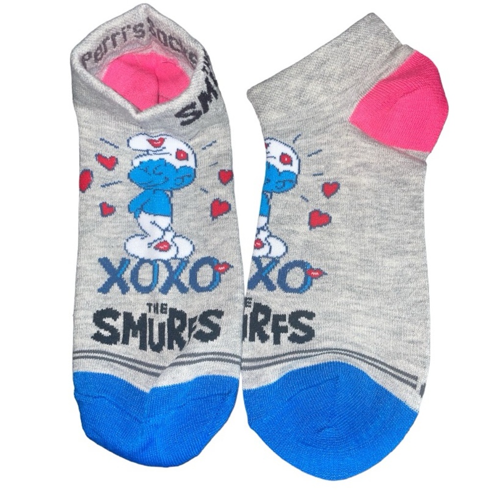 Smurf Vanity XOXO ankle socks hearts cartoon graphic novelty sock size OS grey